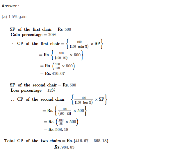 Profit and Loss RS Aggarwal Class 8 Maths Solutions Ex 10D 15.1