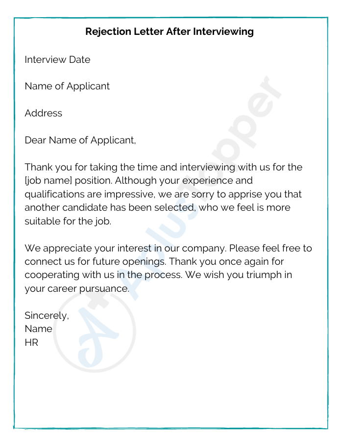 Rejection Letter After Interviewing