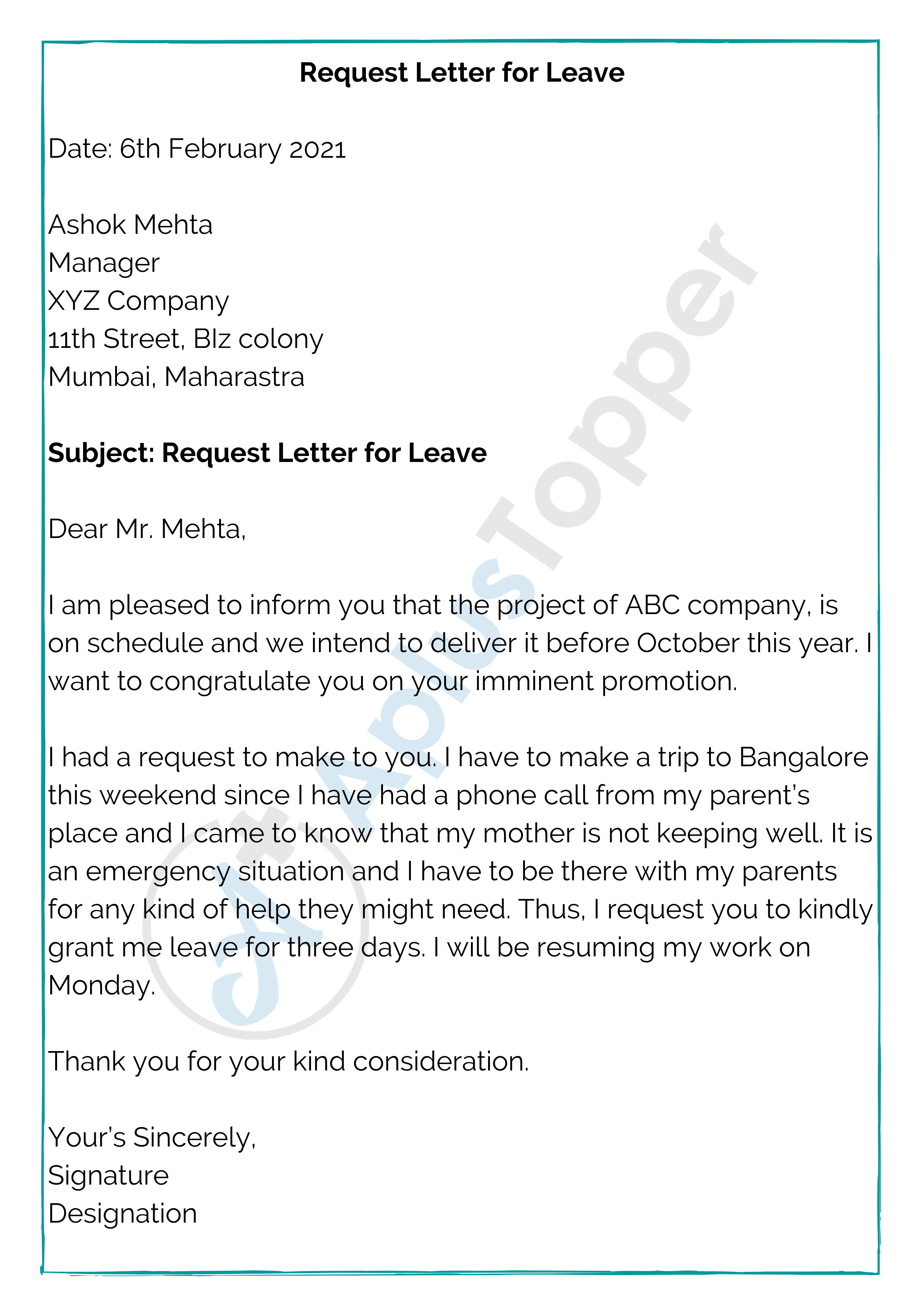 Request Letter for Leave