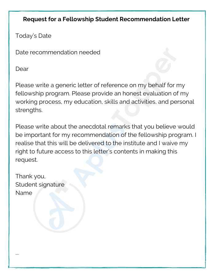 Request for a Fellowship Student Recommendation Letter