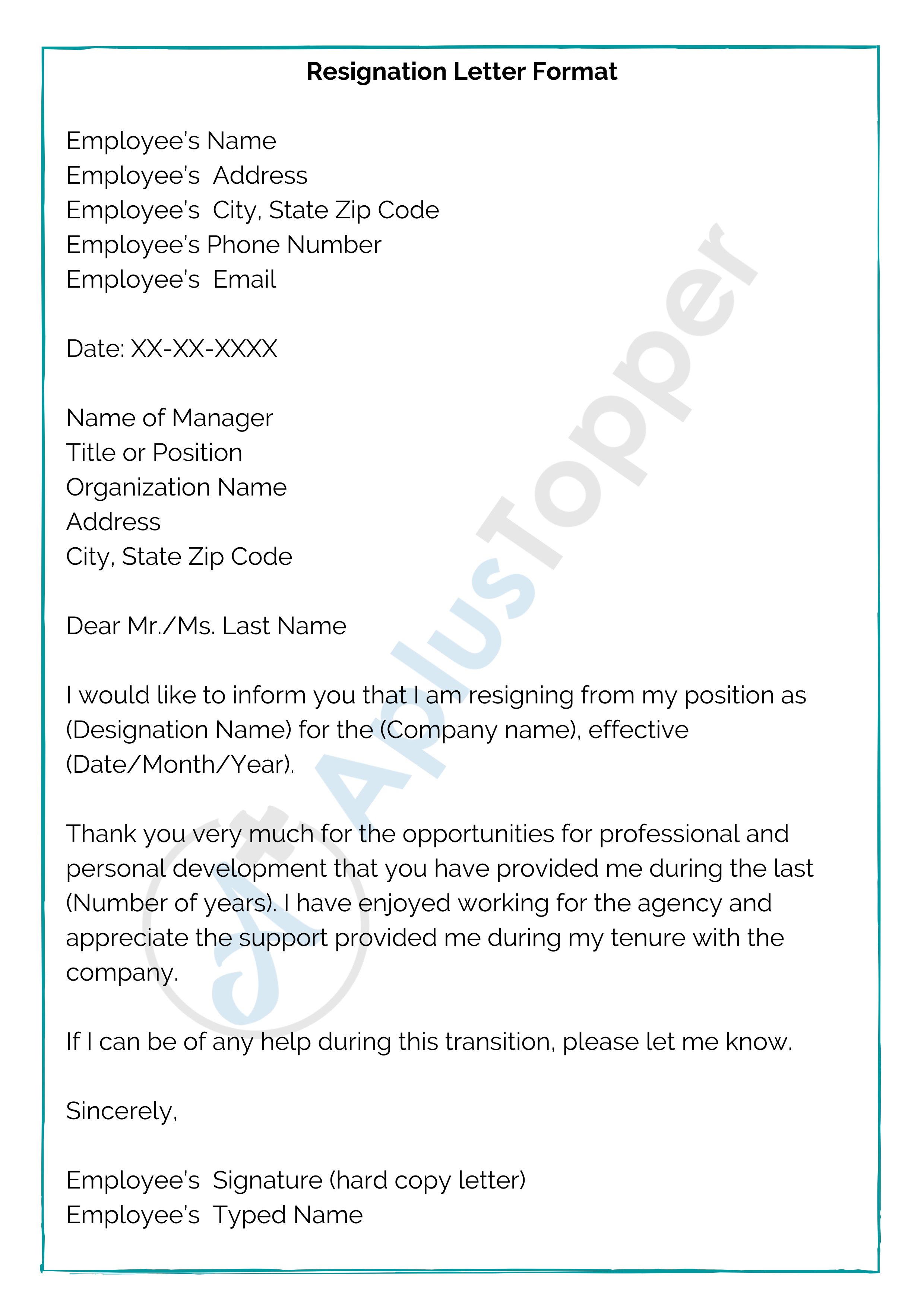 Resignation Letter Format