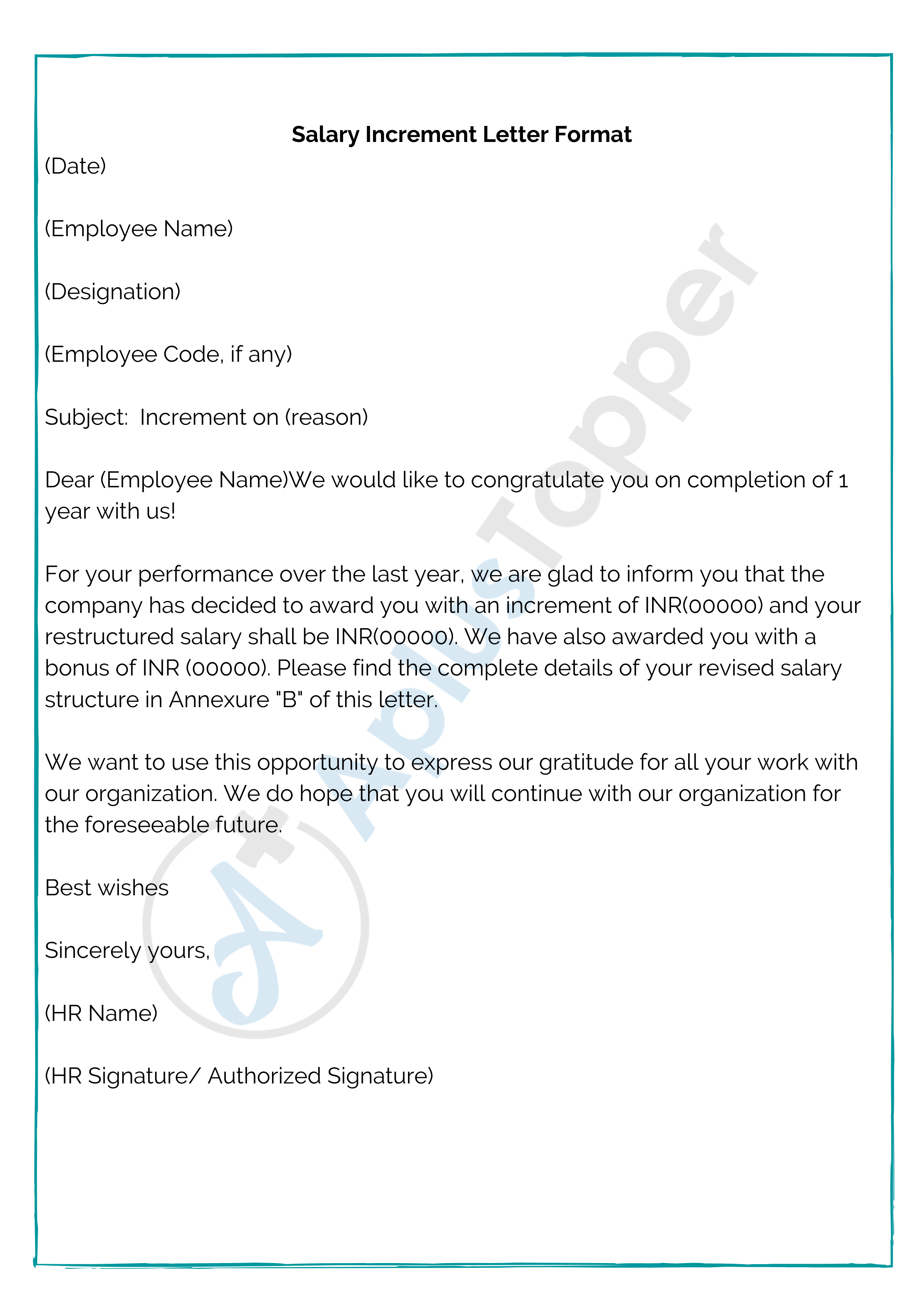 Salary Increment Letter Format