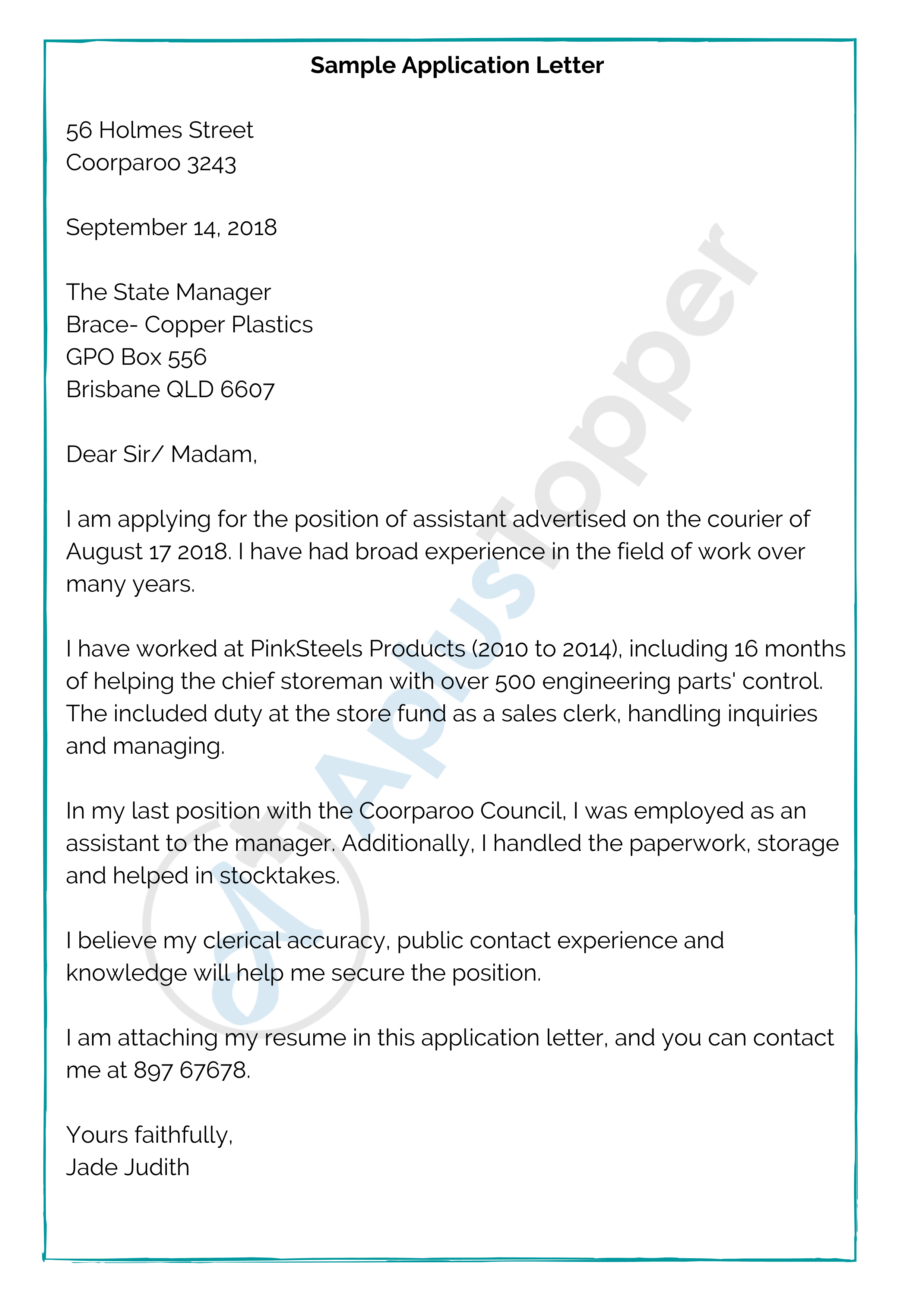 Sample Application Letter