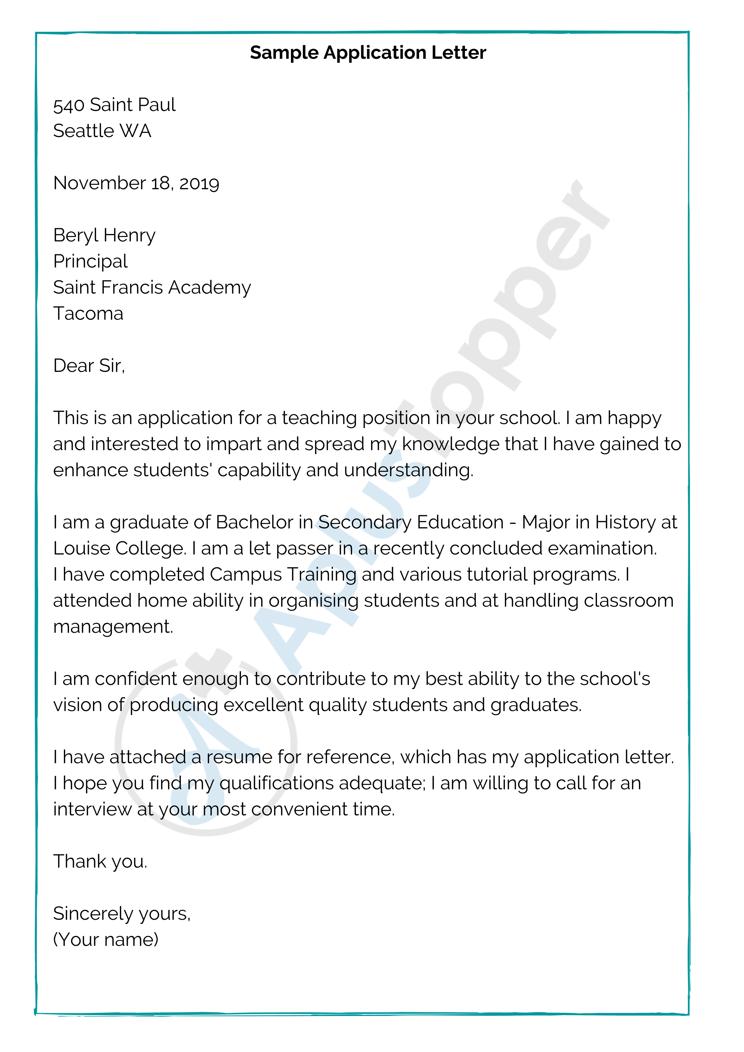 Sample Application Letters