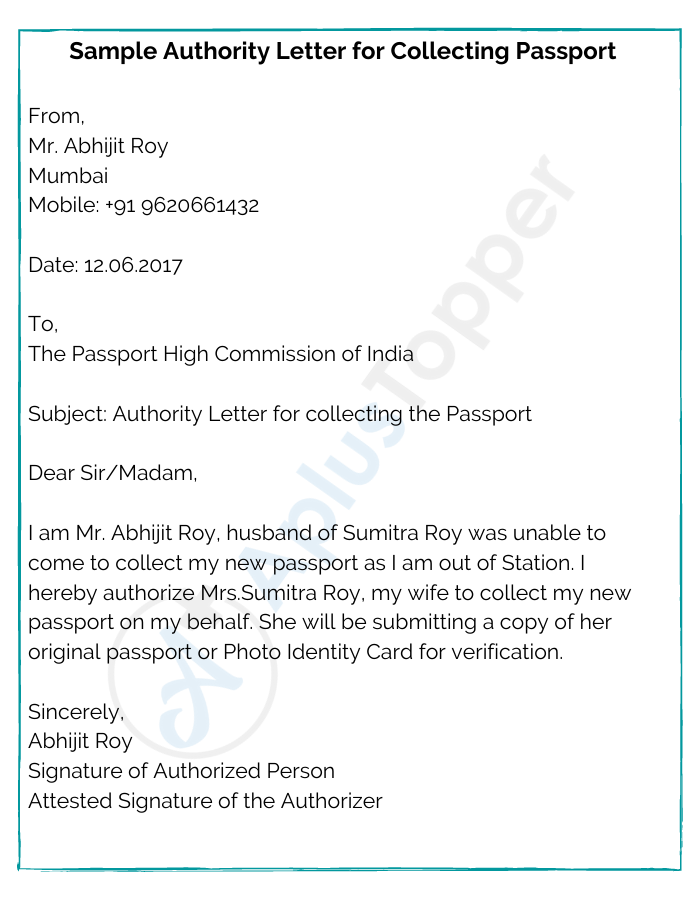 Sample Authority Letter for Collecting Passport