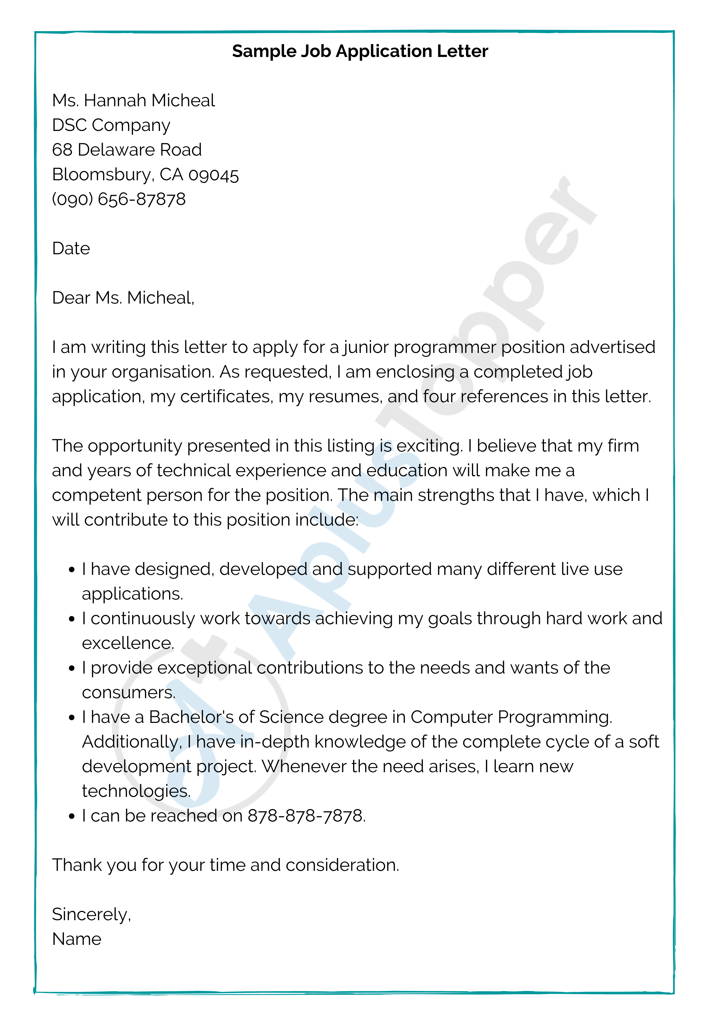 Sample Job Application Letter