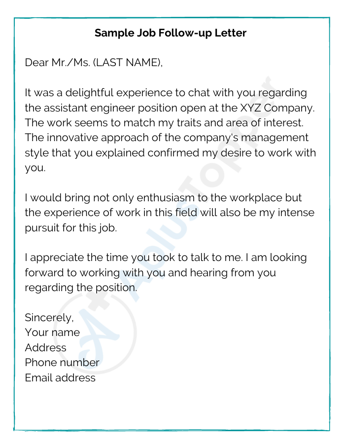 Sample Job Follow-up Letter