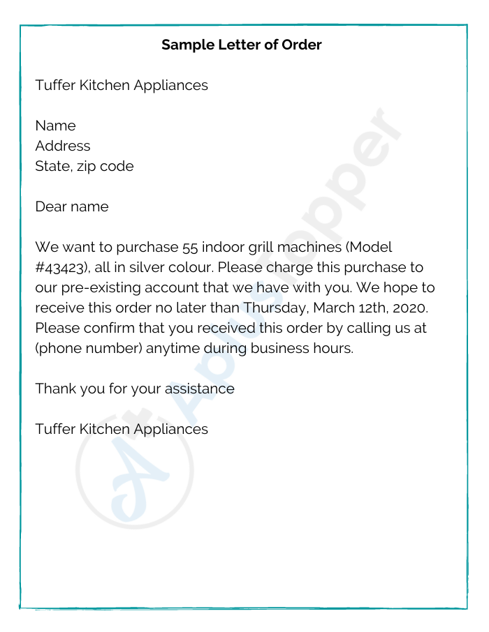 Sample Letter of Order