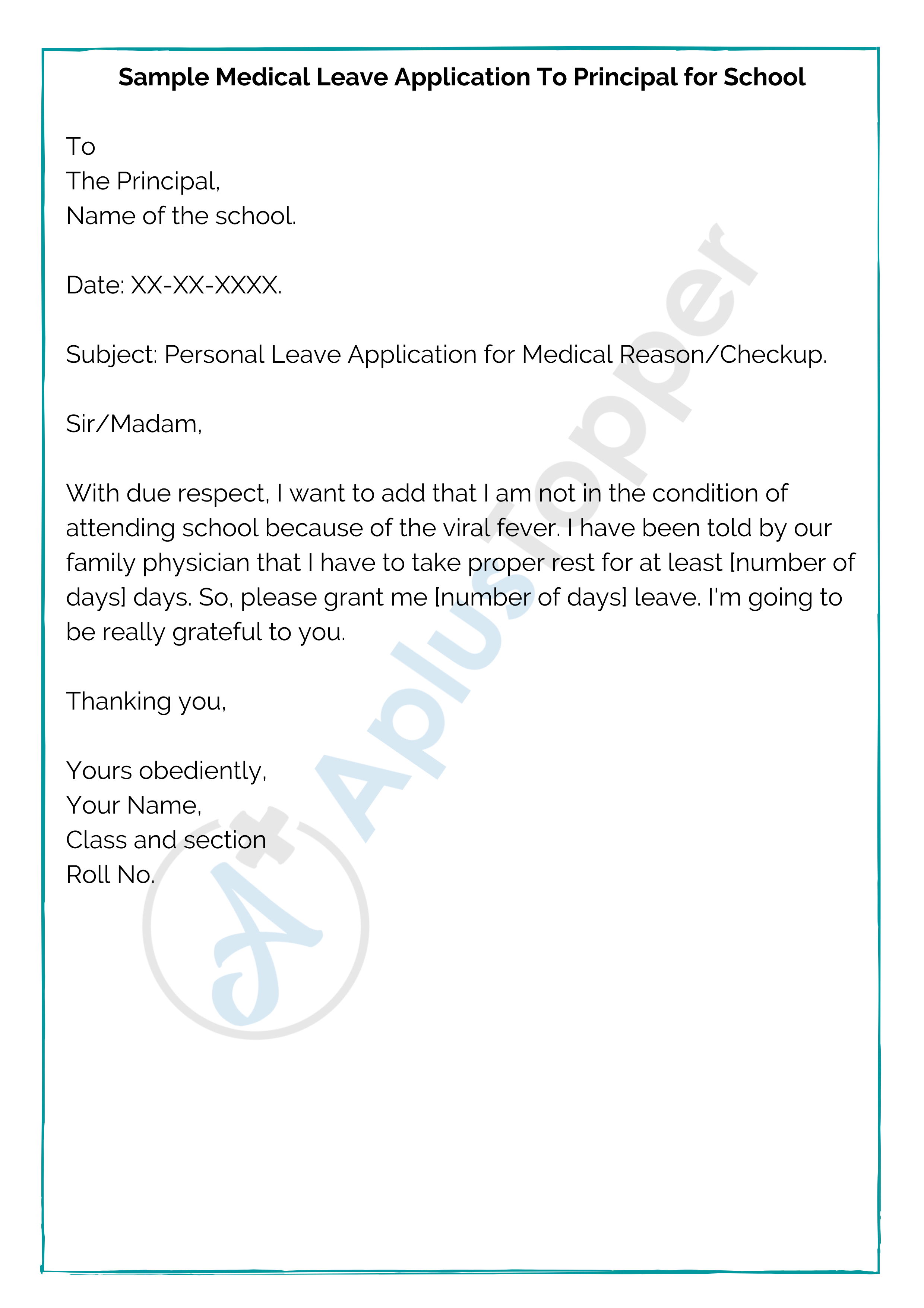 Sample Medical Leave Application To Principal for School