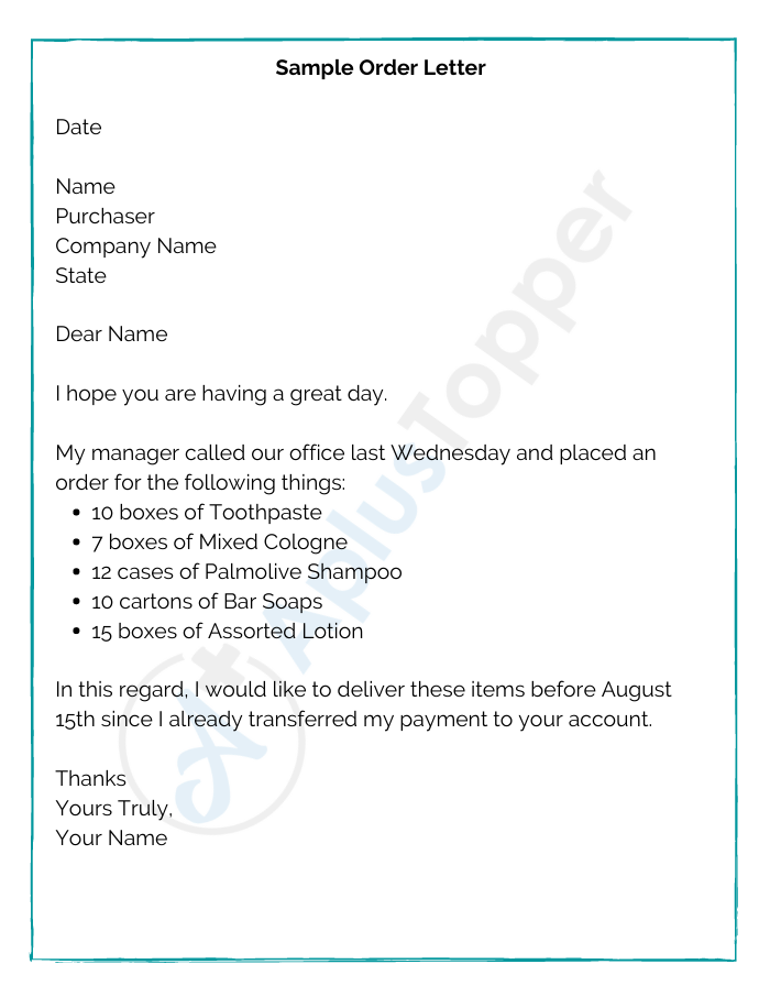 Sample Order Letter