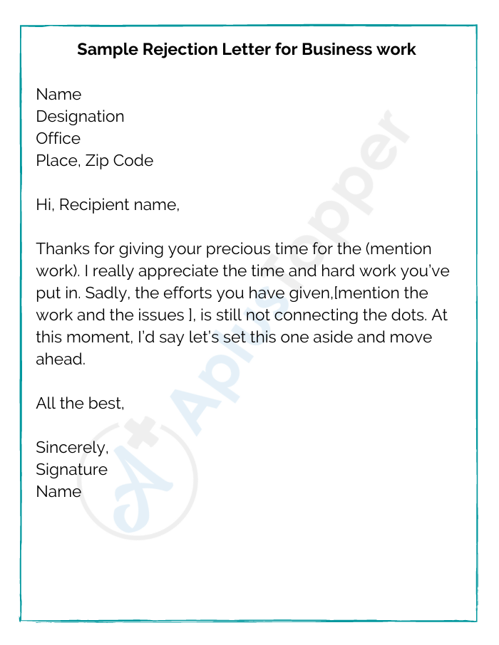 Sample Rejection Letter for Business work