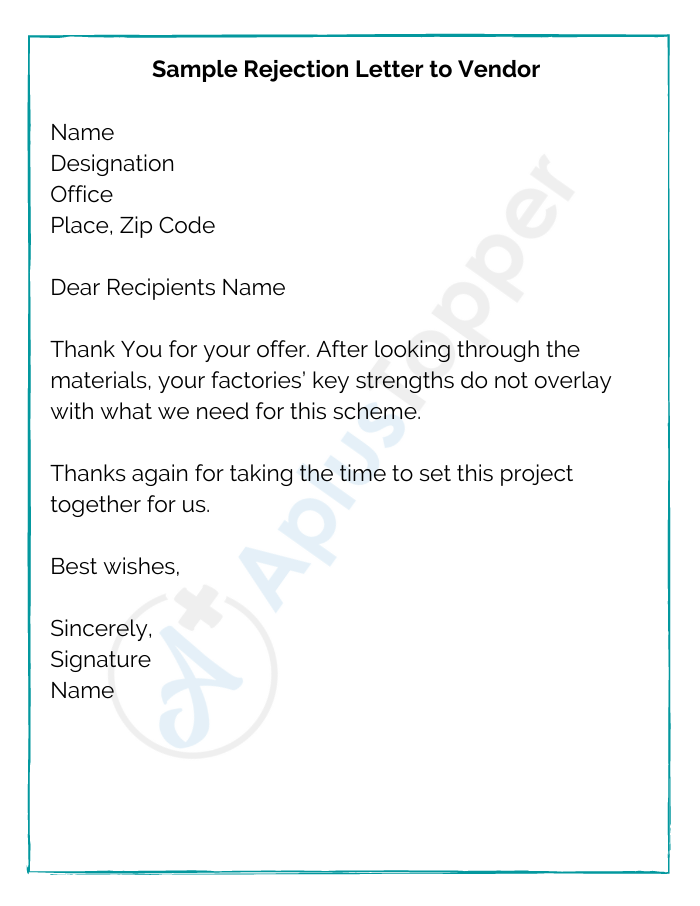 Sample Rejection Letter to Vendor