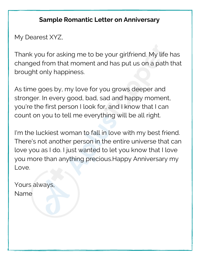 Sample Romantic Letter on Anniversary