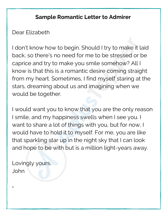 Sample Romantic Letter to Admirer