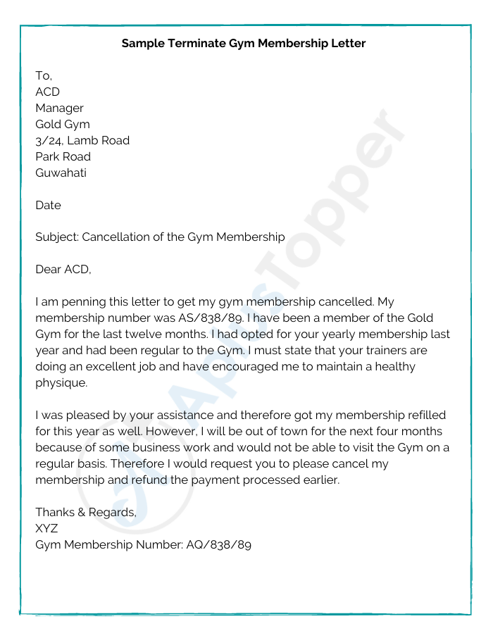 Sample Terminate Gym Membership Letter