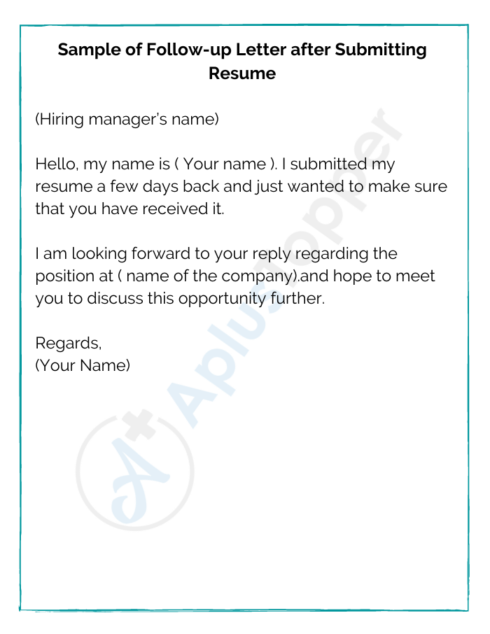 Sample of Follow-up Letter after Submitting Resume