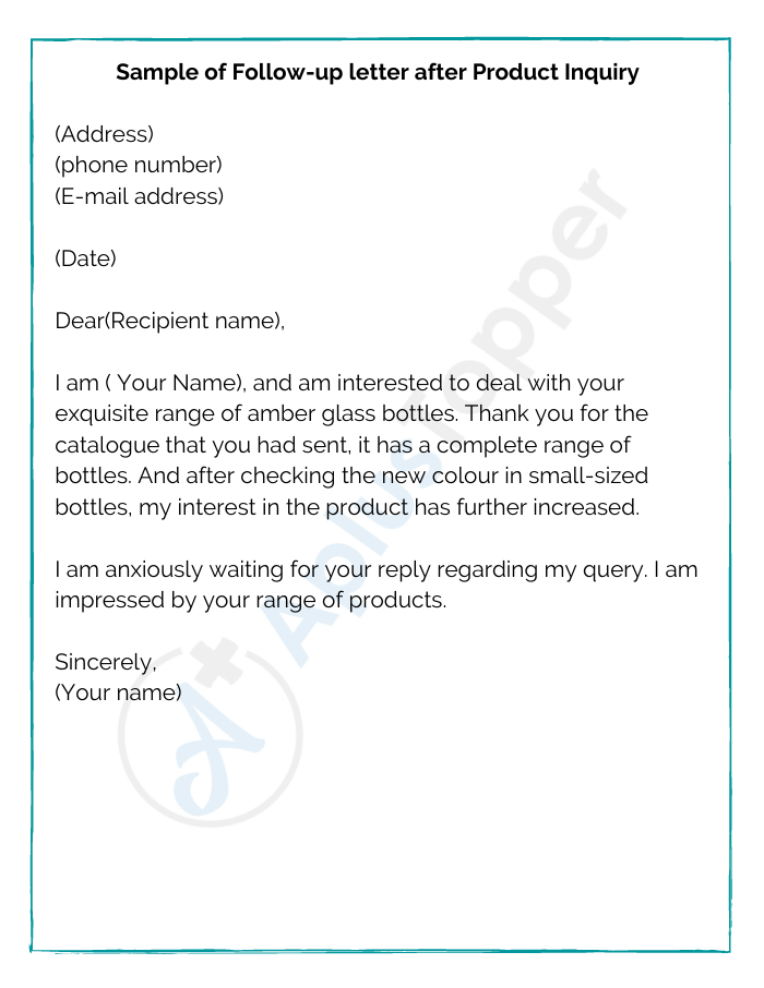 Sample of Follow-up letter after Product Inquiry