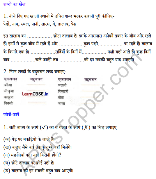 Sarangi Class 2 Hindi Worksheet Chapter 13 तालाब 1