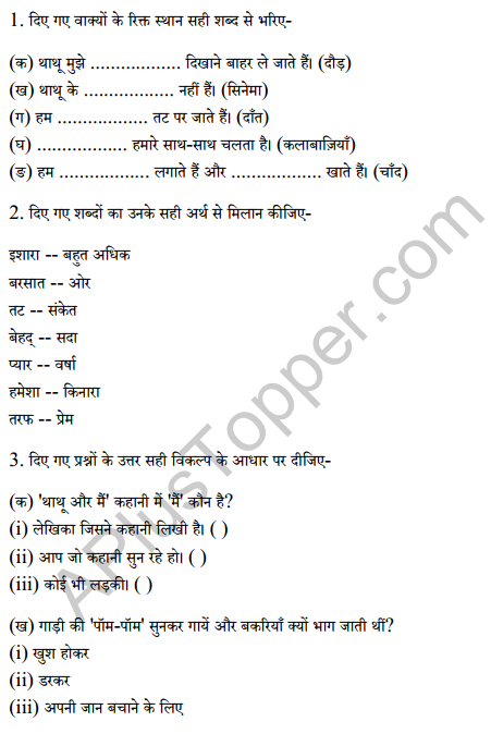 Sarangi Class 2 Hindi Worksheet Chapter 5 थाथू और मैं 3