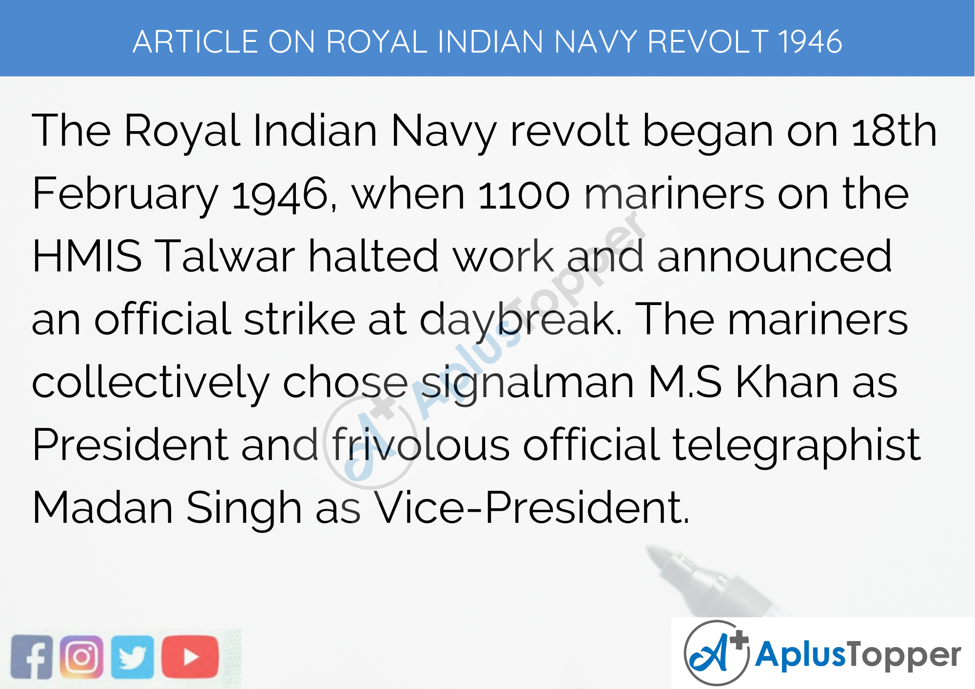 Short Article On Royal Indian Navy Revolt 1946 300 Words in English