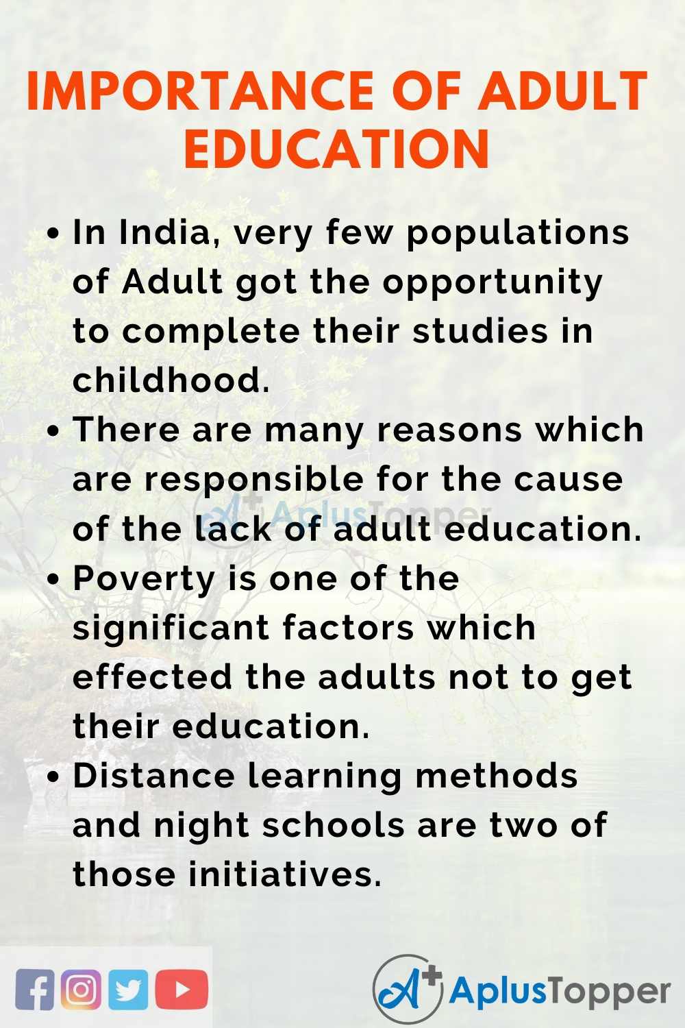 Short Speech On Importance Of Adult Education 150 Words In English