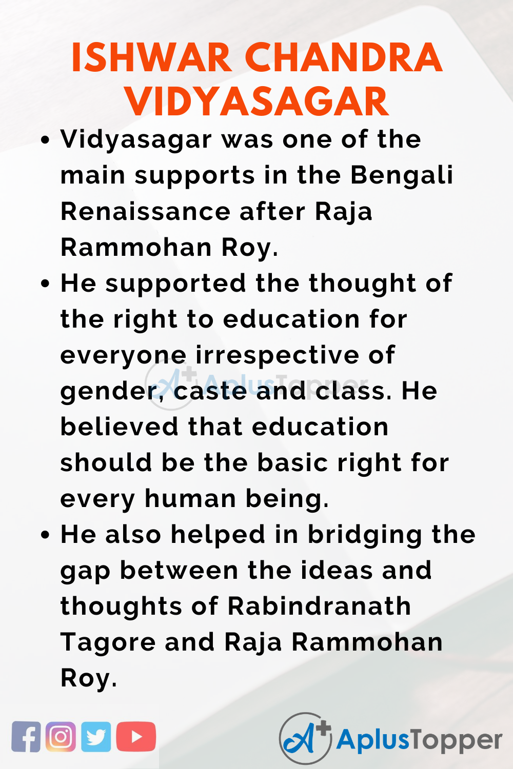 Short Speech On Ishwar Chandra Vidyasagar 150 Words In English