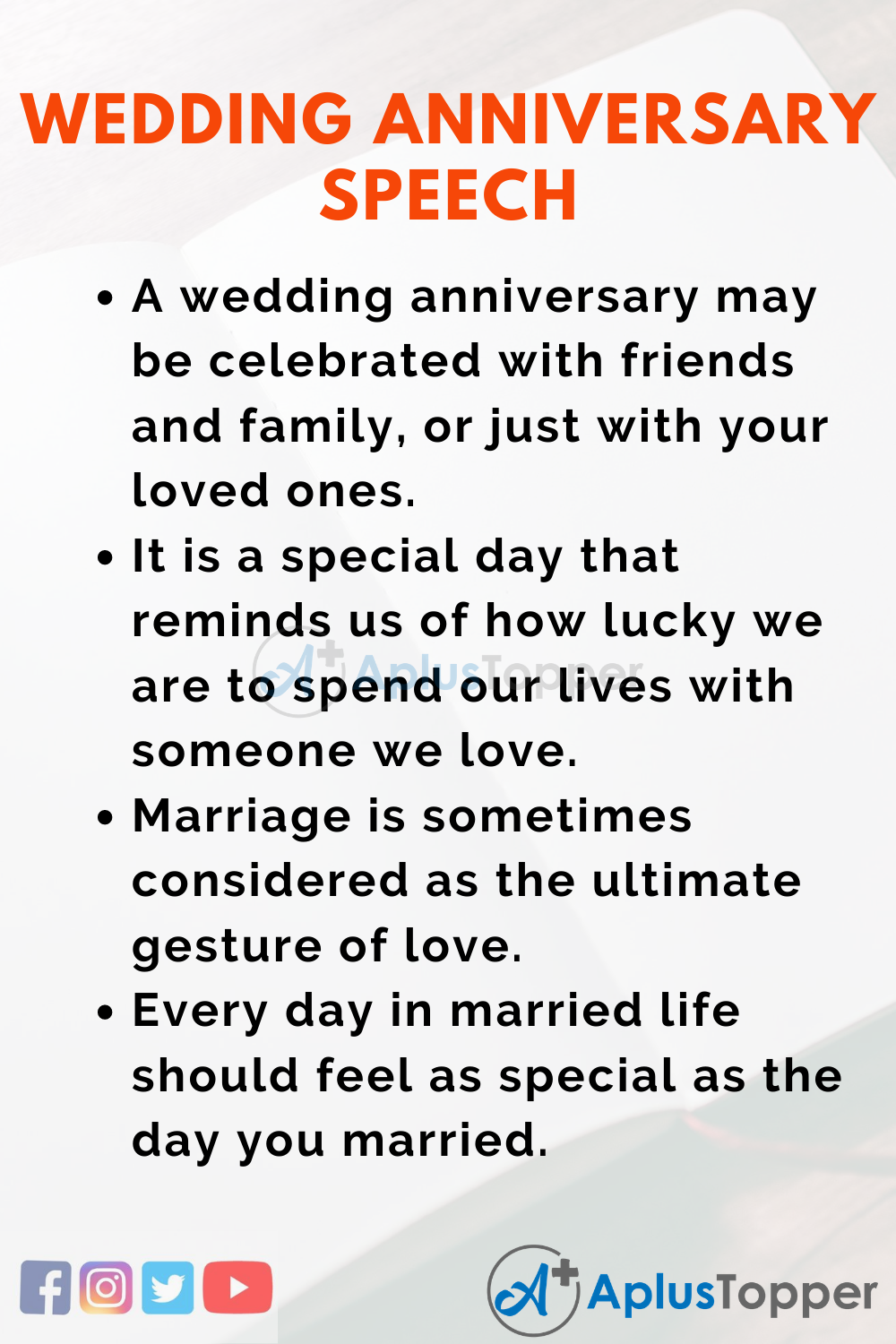 Short Speech On Wedding Anniversary 150 Words In English