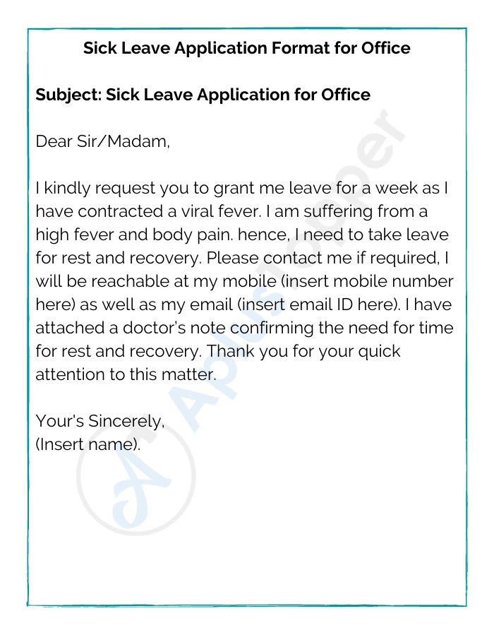 Sick Leave Application Format for Office