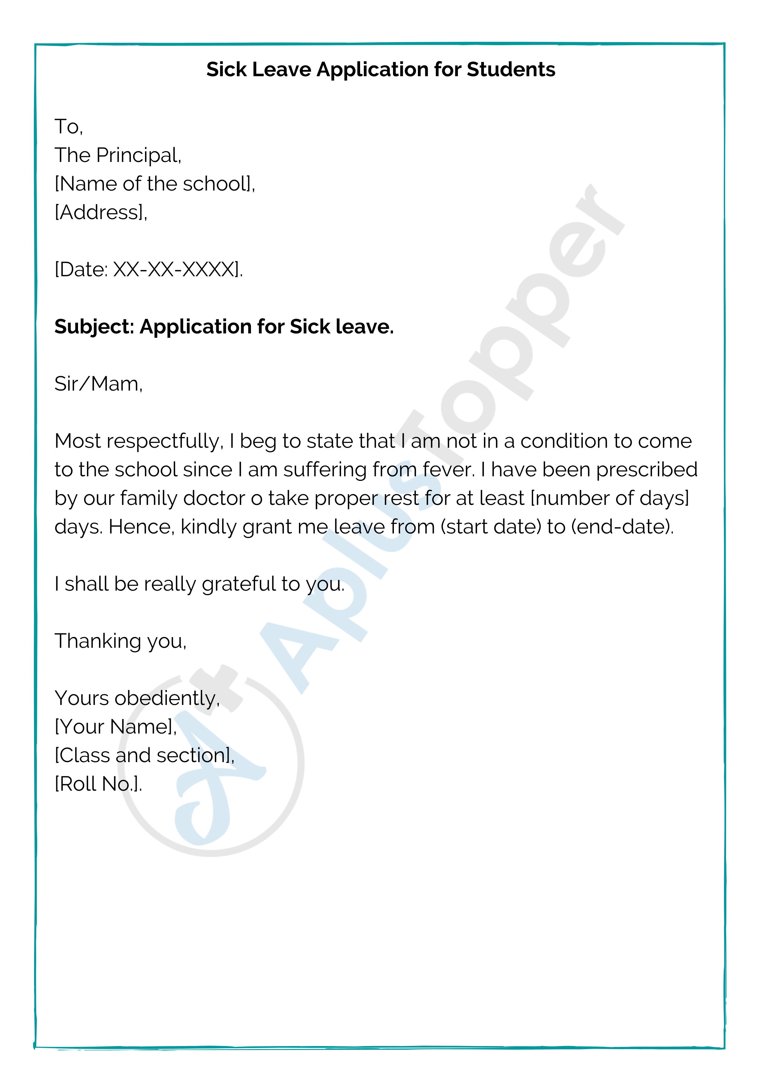 Sick Leave Application for Students