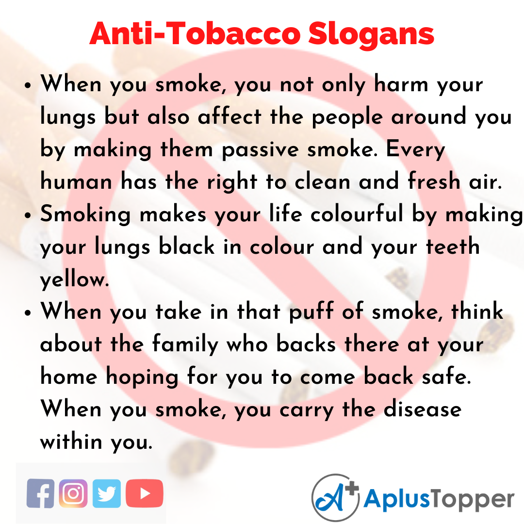 Slogans on Anti-Tobacco in English