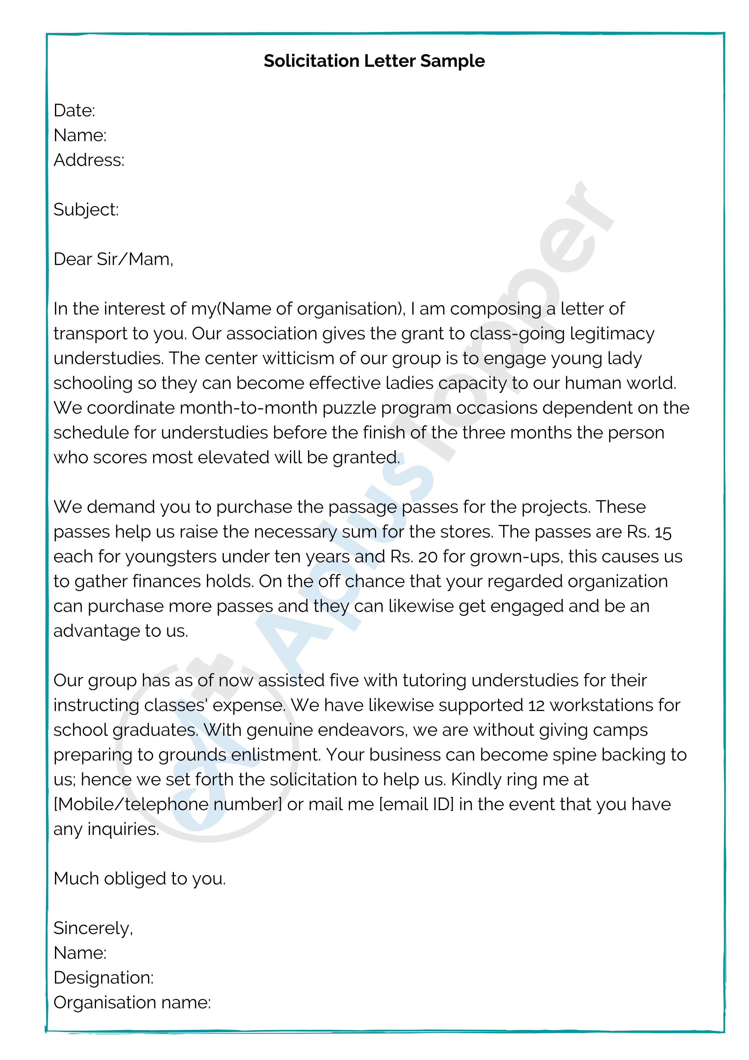 Solicitation Letter Sample