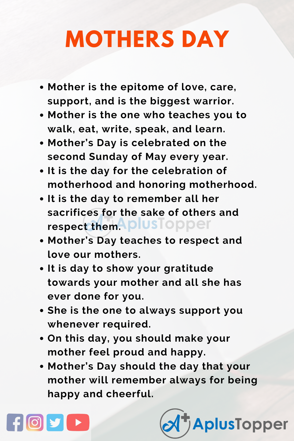 Speech on Mothers Day