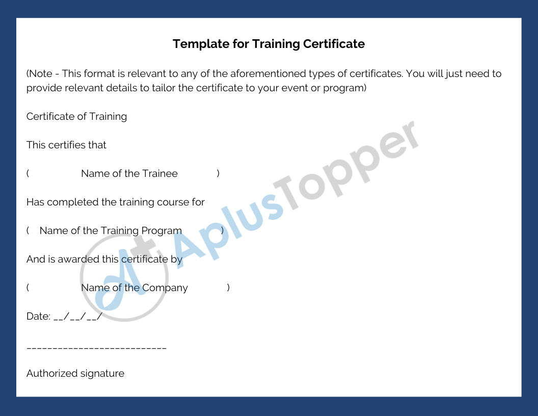 Template for Training Certificate