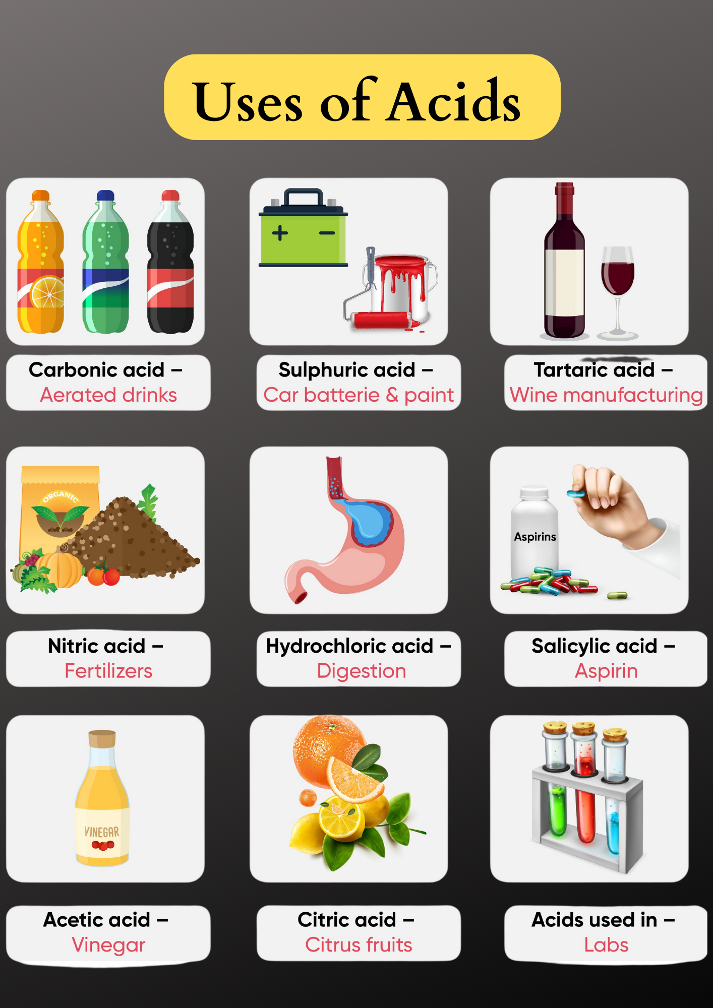 Uses of acids in our daily life