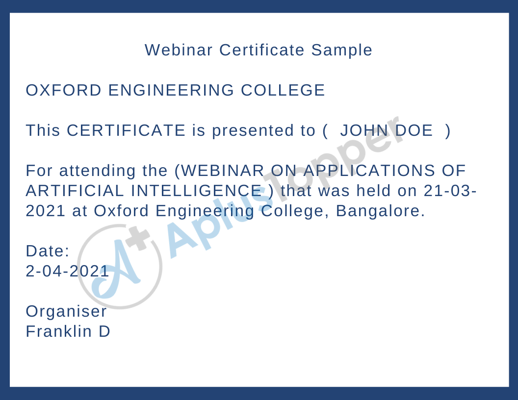 Webinar Certificate Sample