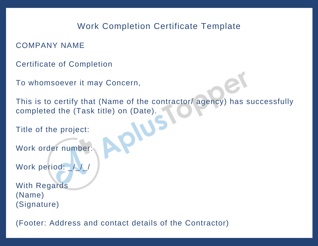 Work Completion Certificate Template