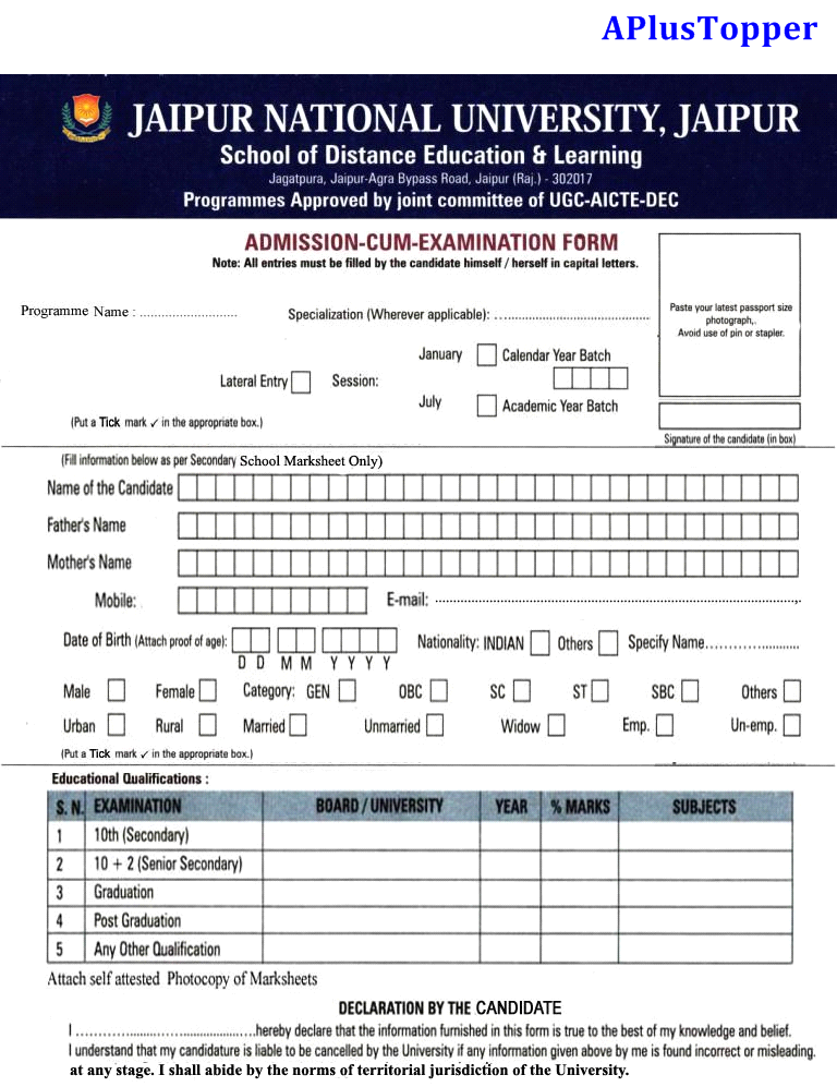 Jaipur National University Distance Education 