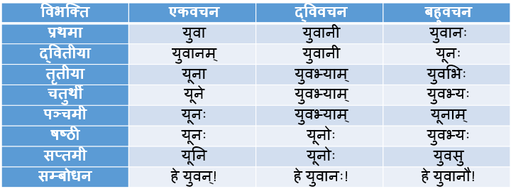 Yuvan/Yuvak Shabd Roop In Sanskrit