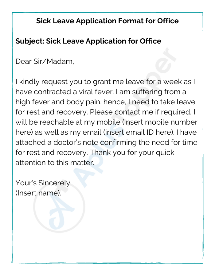 leave application letter for school due to illness