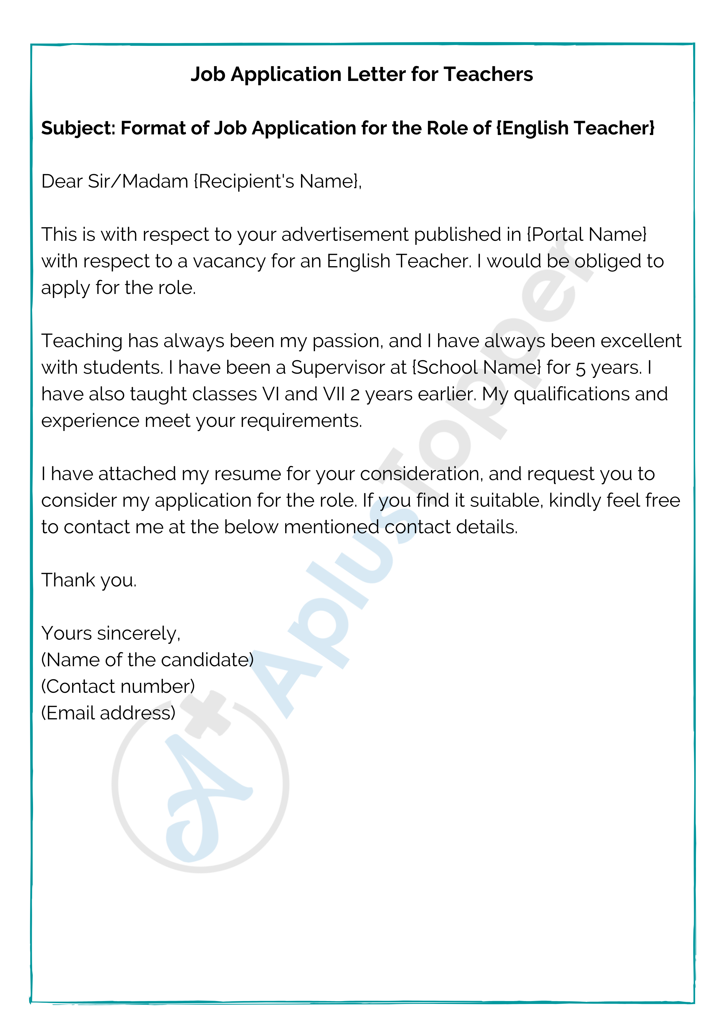 formats of job application letter