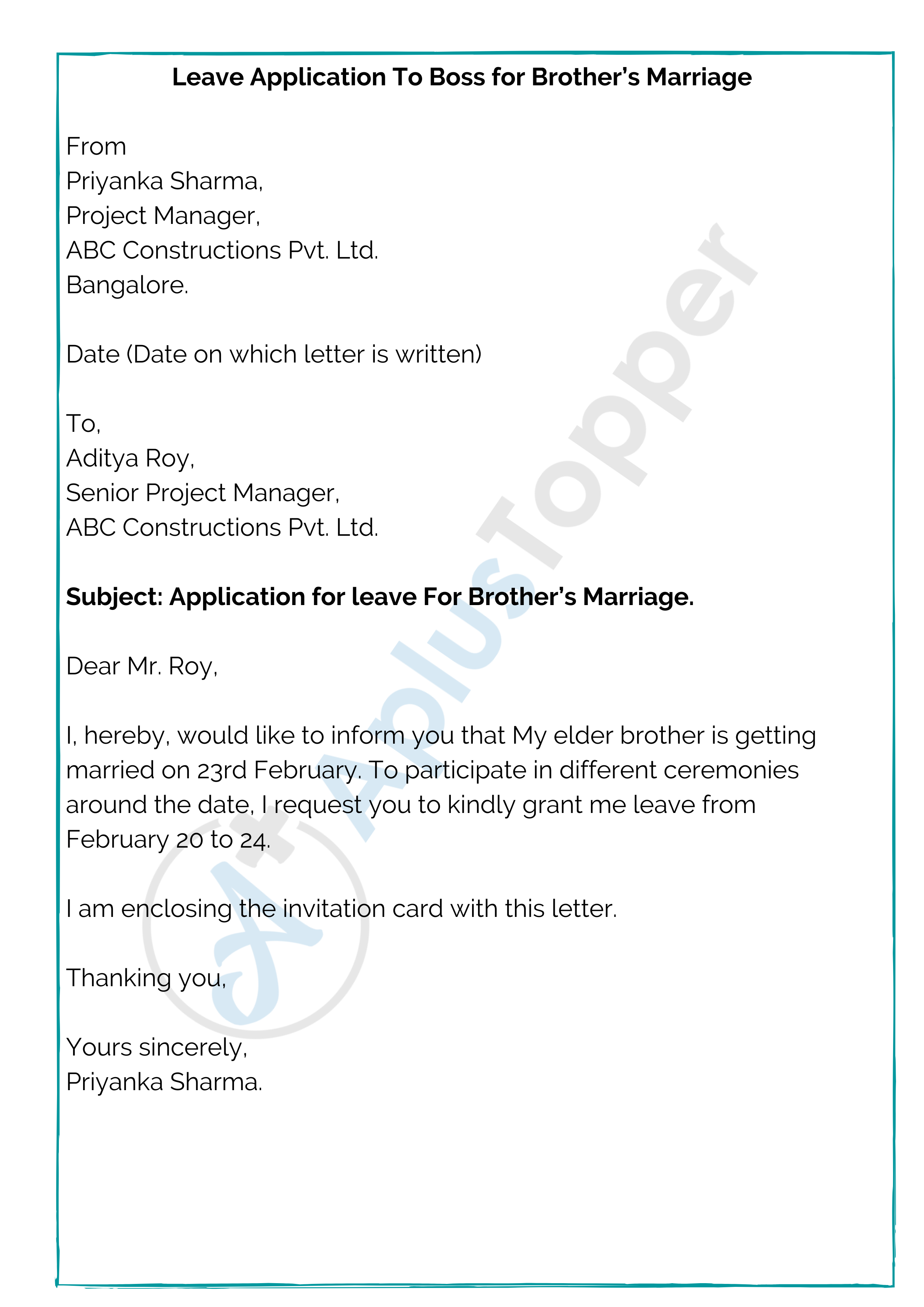 Leave Application To Boss How To Write A Leave Application Letter For Office A Plus Topper