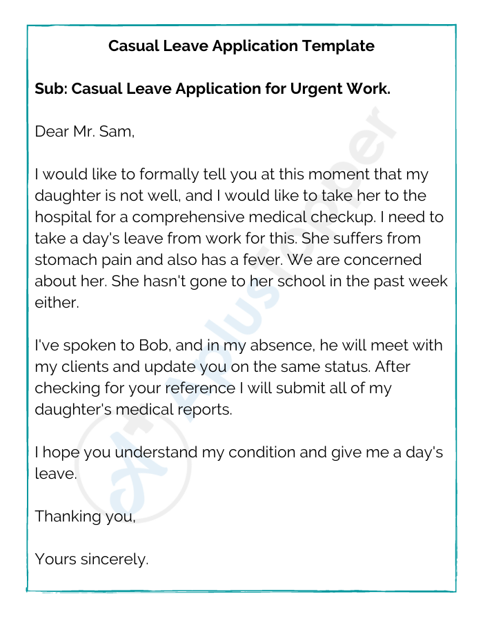 sample of application letter for casual leave