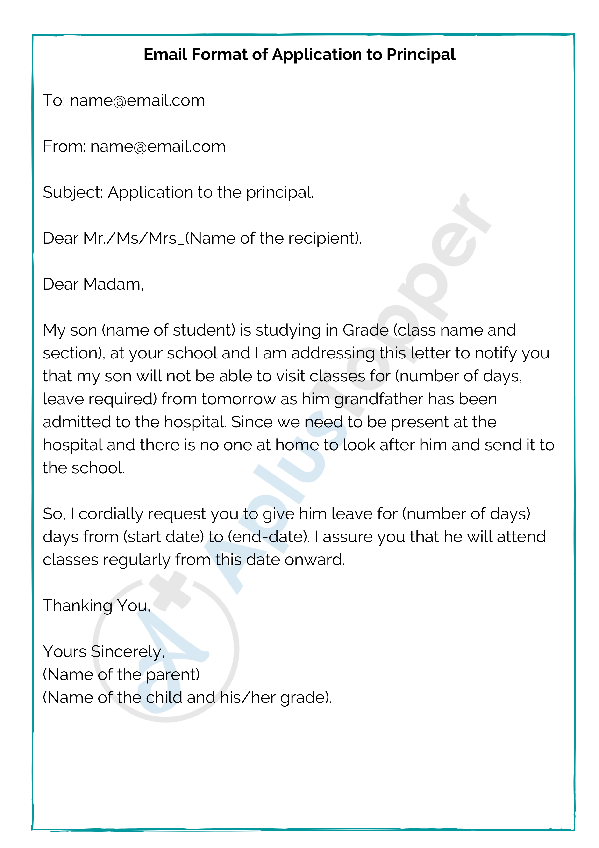 application letter to principal for changing subject