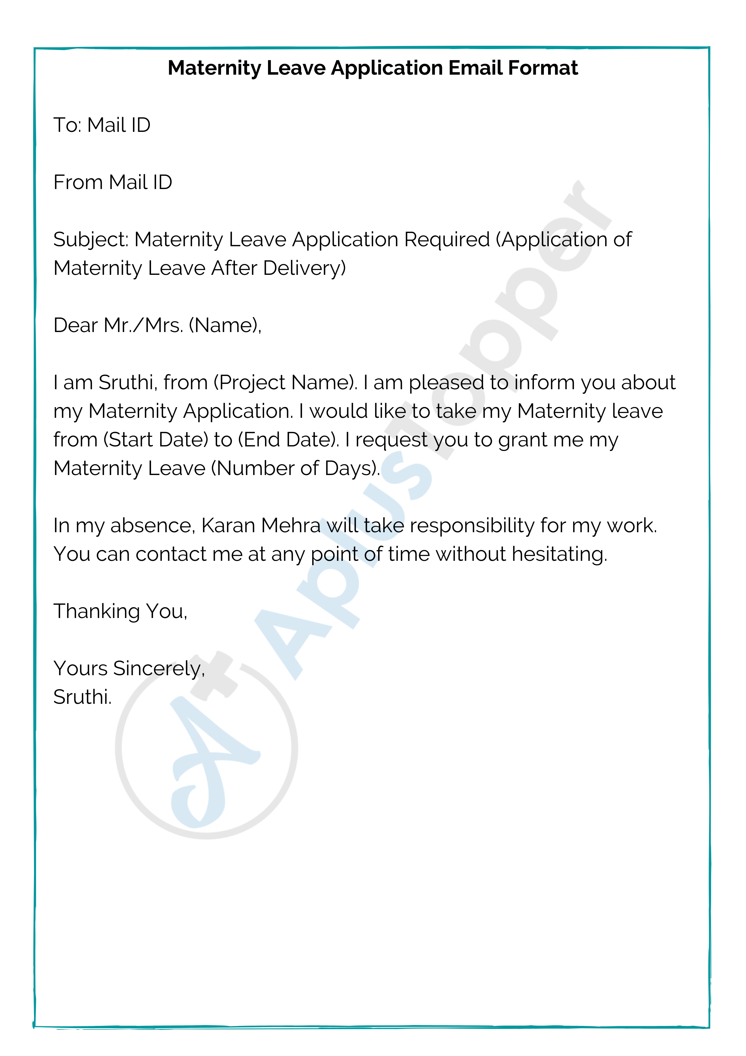 maternity leave application letter for teachers
