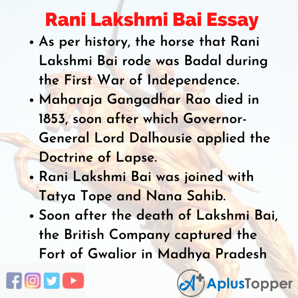 essay of 750 words on rani lakshmi bai