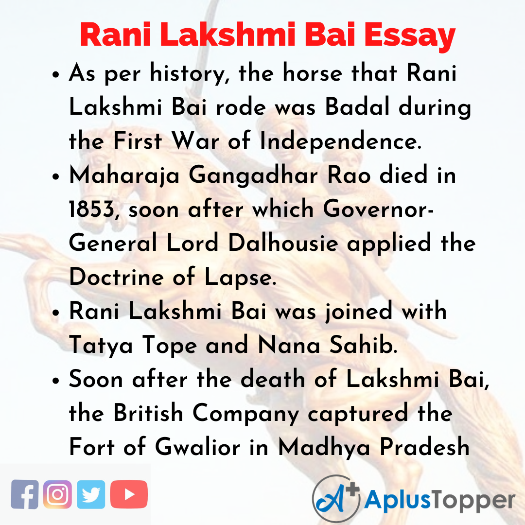 essay on rani lakshmi bai in english in 150 words