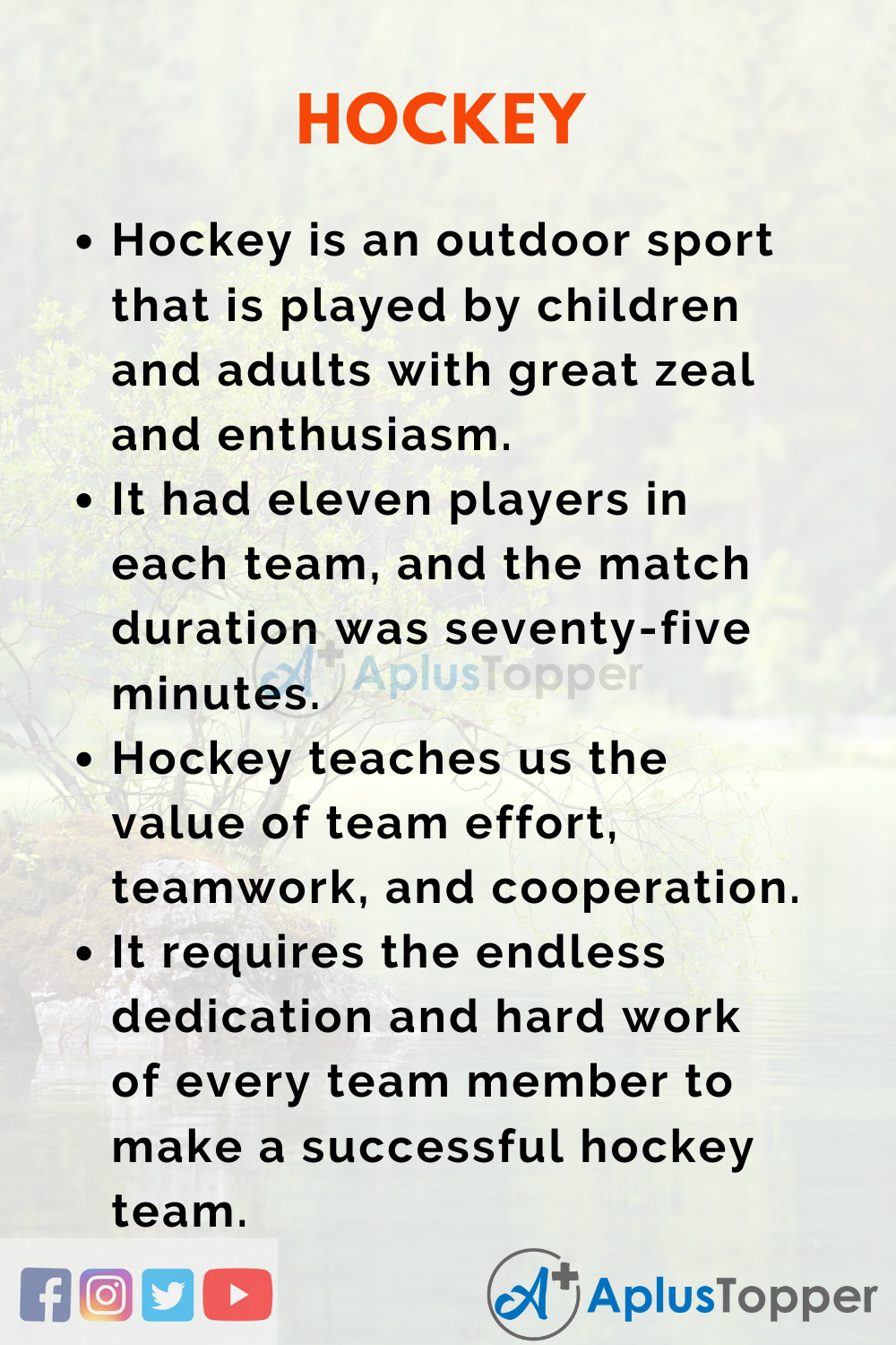 essay on hockey in 200 words
