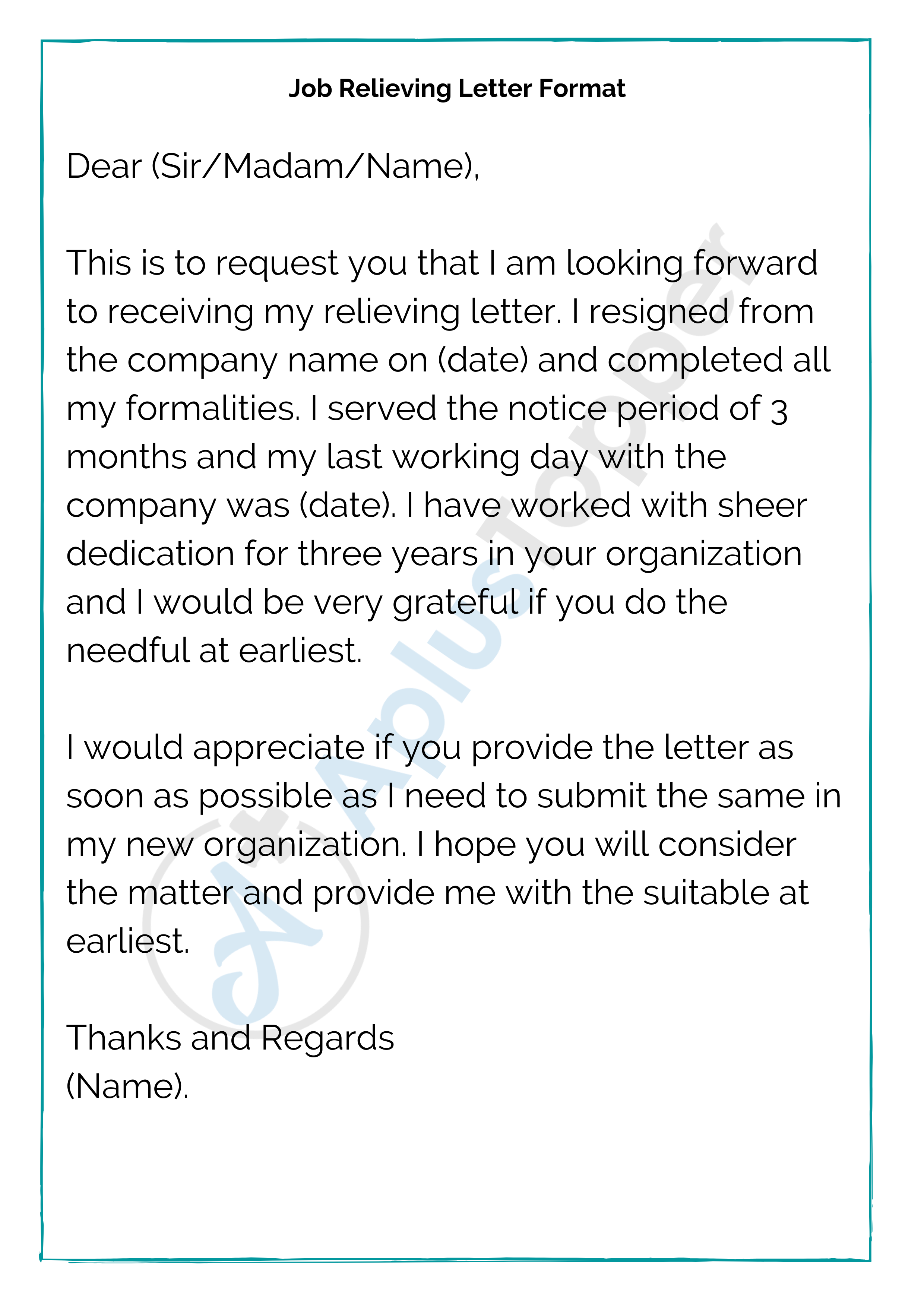 Relieving Letter Format Relieving Letter Format Templates And Samples