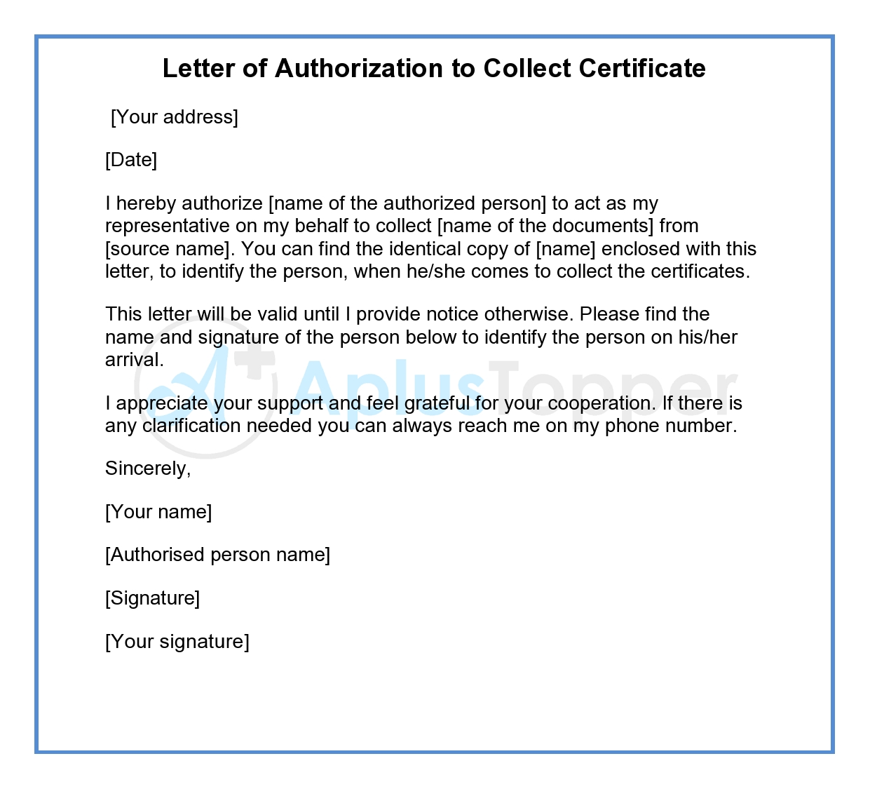 Authorization Letter | Letter of Authorization Format, Samples - A Plus ...