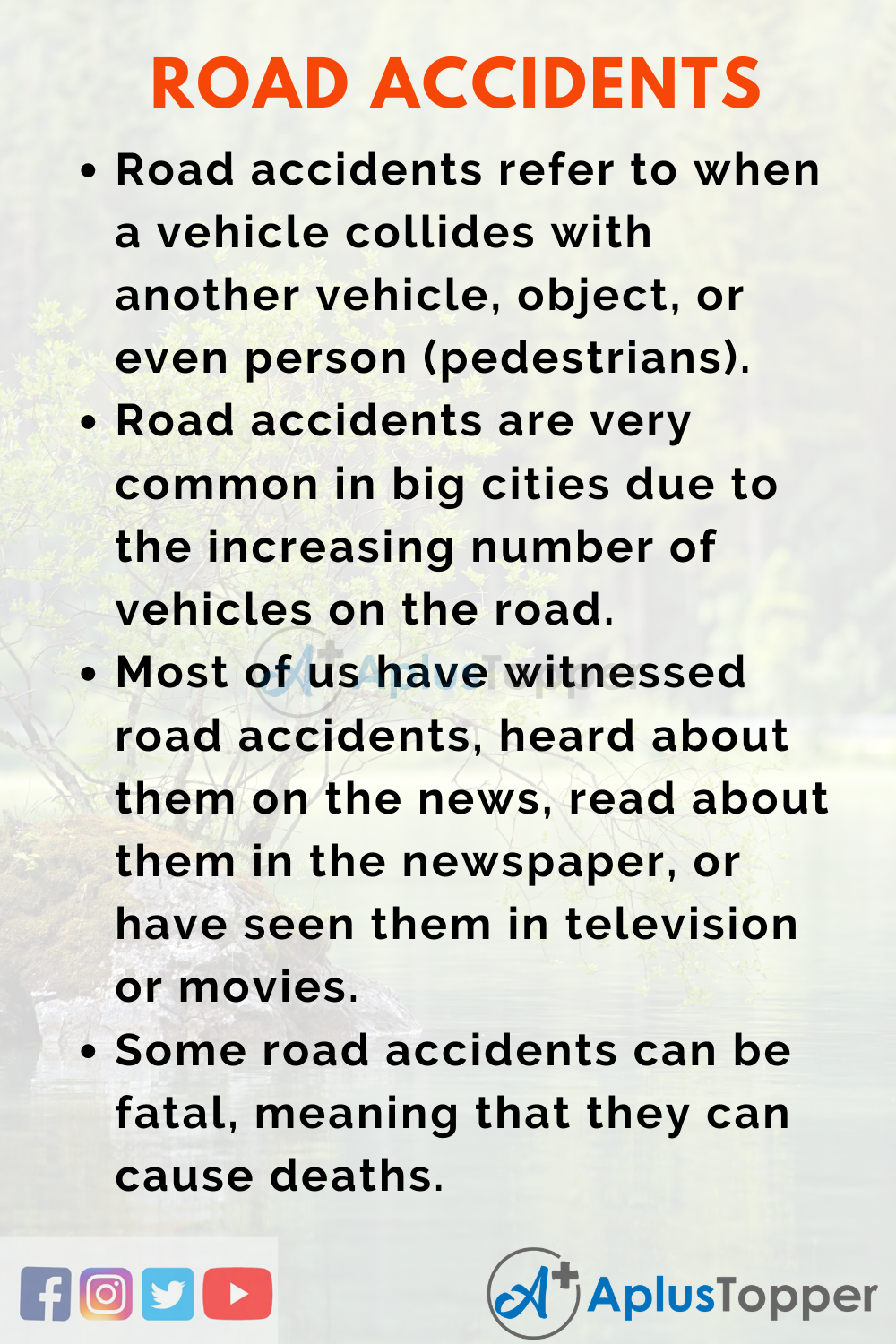 short paragraph essay on road accident 250 words